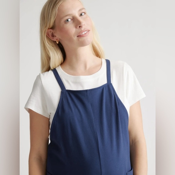 NEW Quince XS Navy Blue Organic Cotton Adjustable Straps Maternity Overalls - Picture 3 of 14